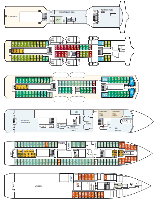 MS Nordlys Deckplan © Hurtigrutena